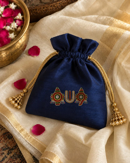 Shankh Chakra Namam embroidery-look iron-on patch | Thread Theory
