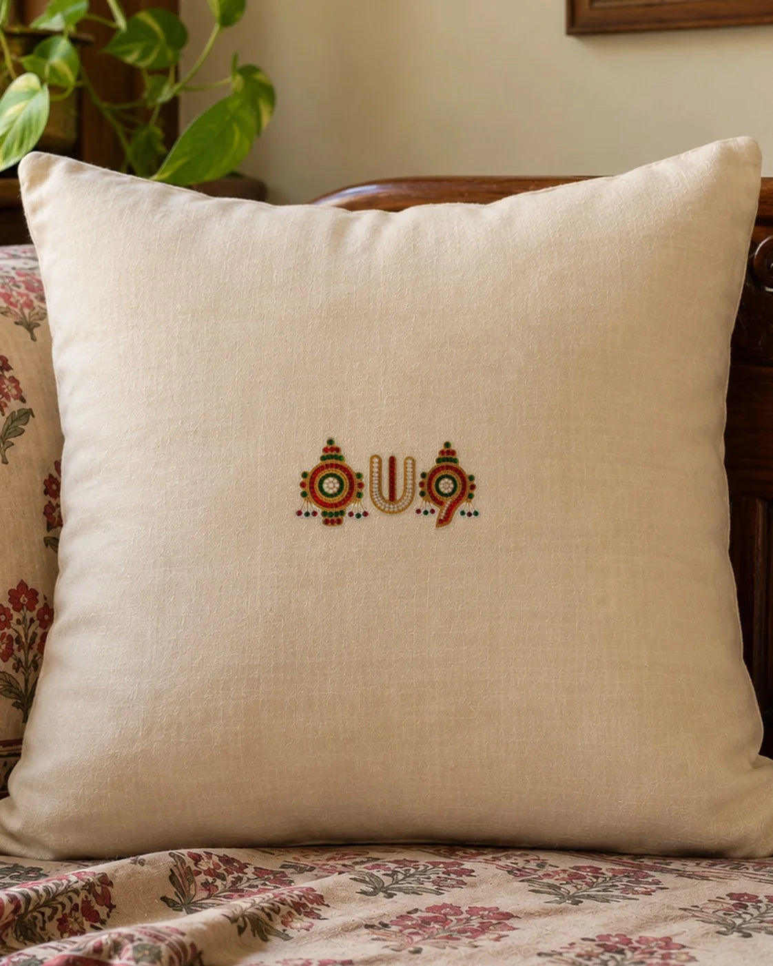 Shankh Chakra Namam embroidery-look iron-on patch | Thread Theory