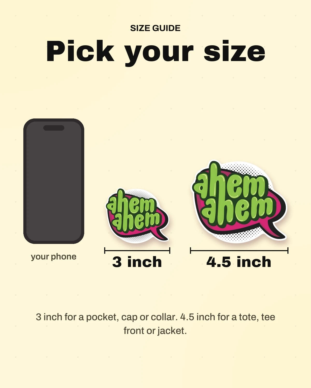 Size guide: 3 inch and 4.5 inch