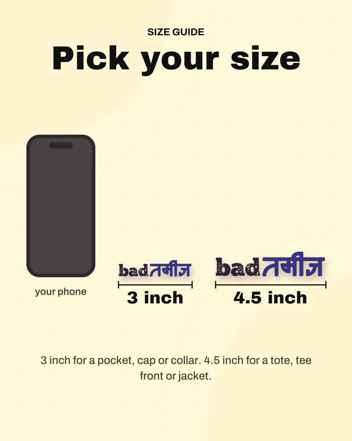 Size guide: 3 inch and 4.5 inch