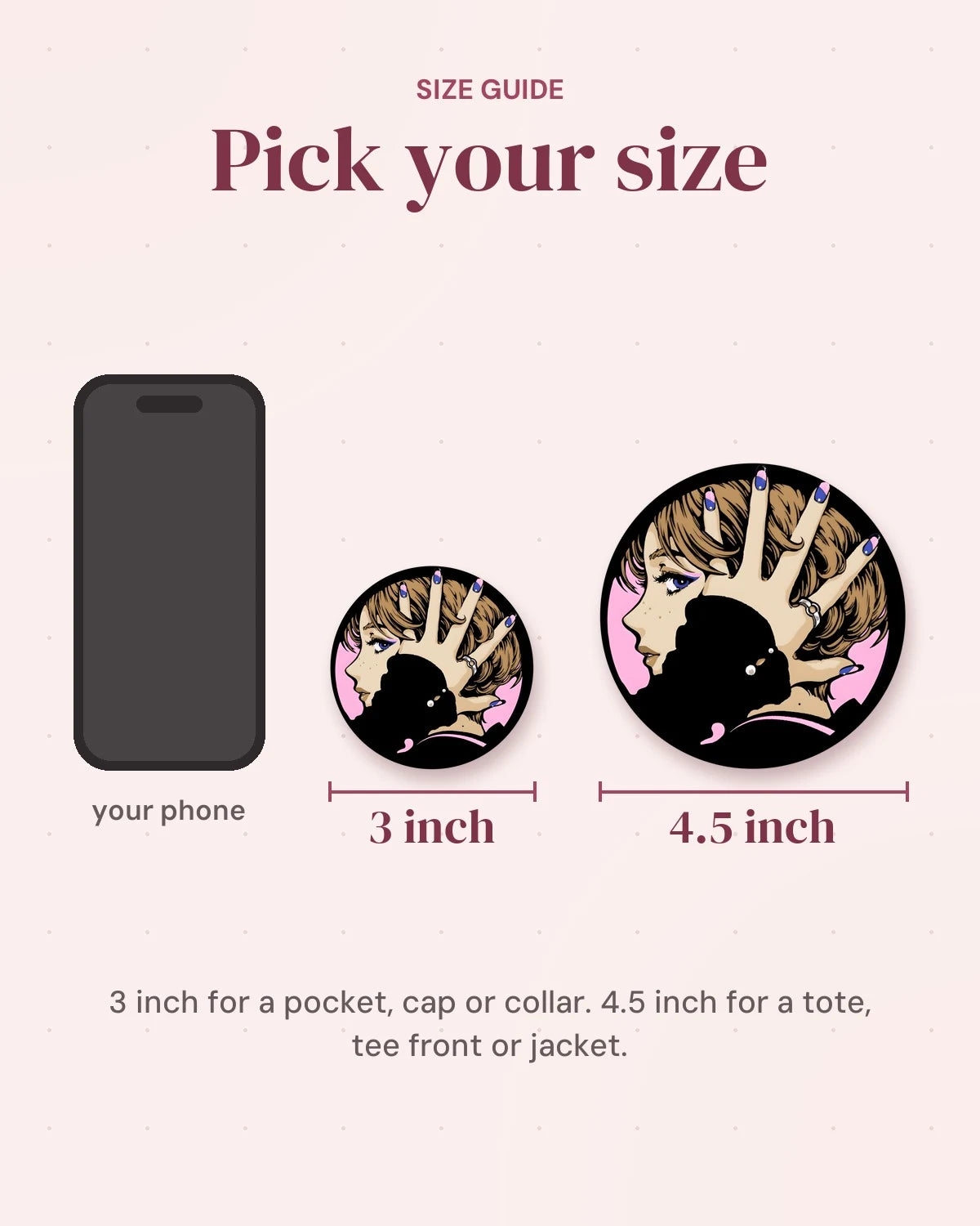 Size guide: 3 inch and 4.5 inch