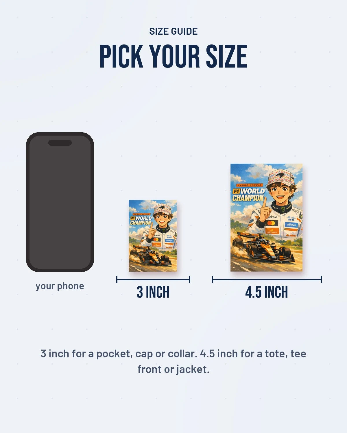 Size guide: 3 inch and 4.5 inch
