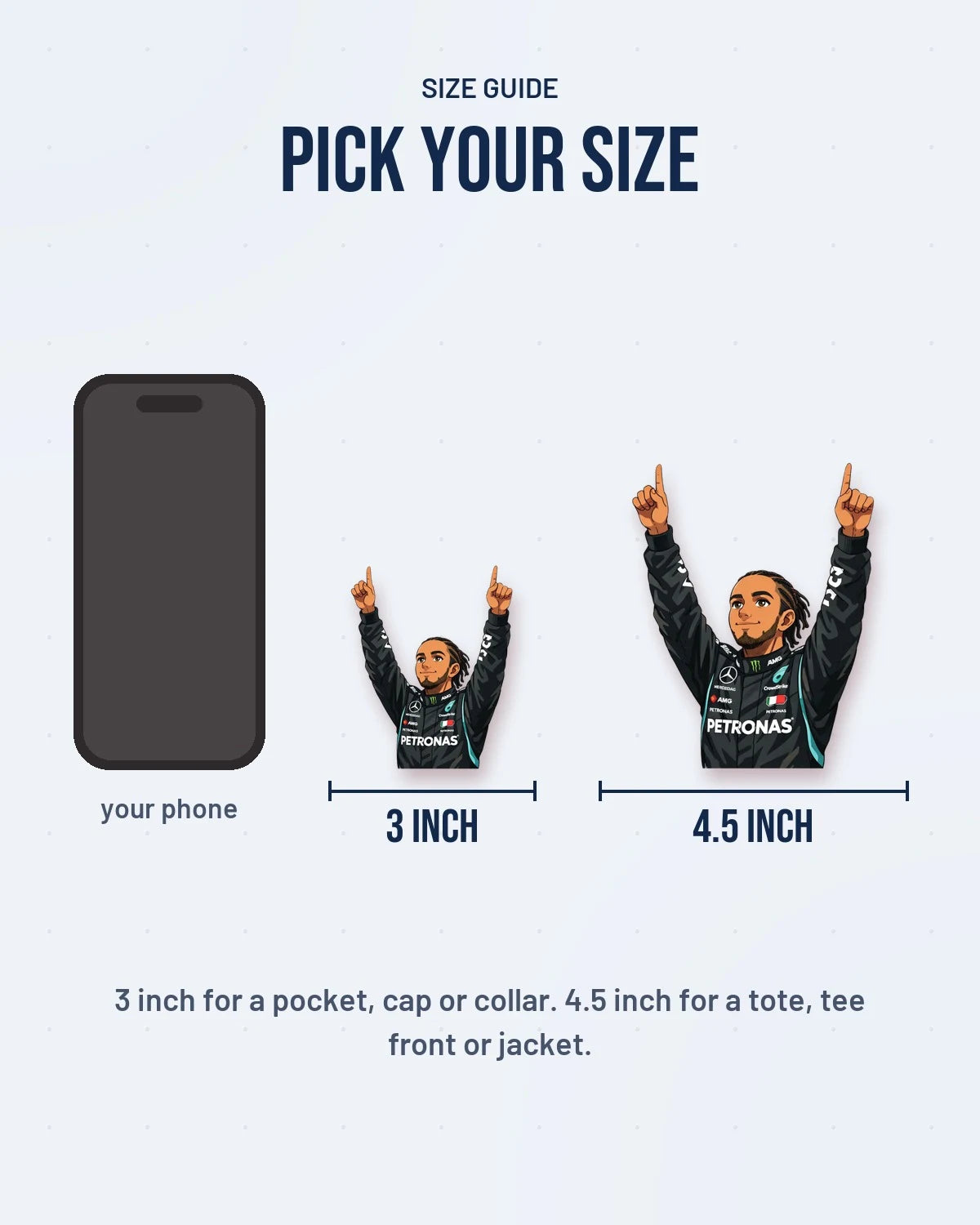 Size guide: 3 inch and 4.5 inch
