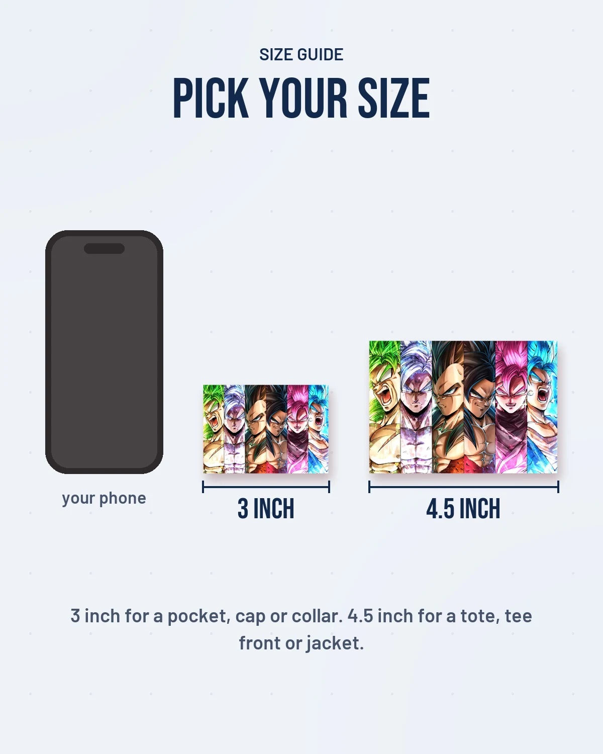 Size guide: 3 inch and 4.5 inch