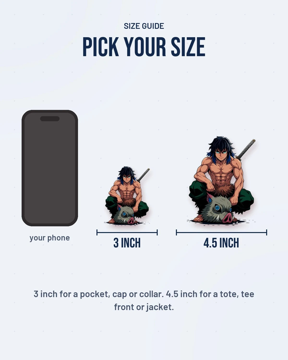 Size guide: 3 inch and 4.5 inch