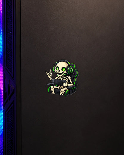 Skeleton Gamer gamer patch on a gaming PC cabinet