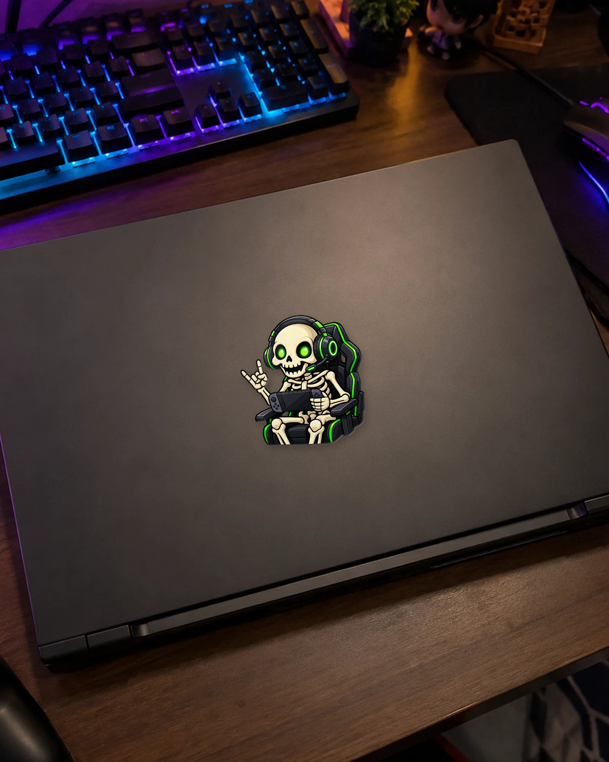 Skeleton Gamer gamer patch on a gaming laptop