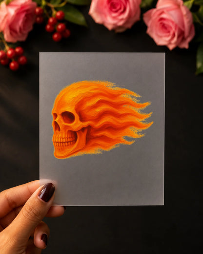 Skull Flame iron-on patch on clothes