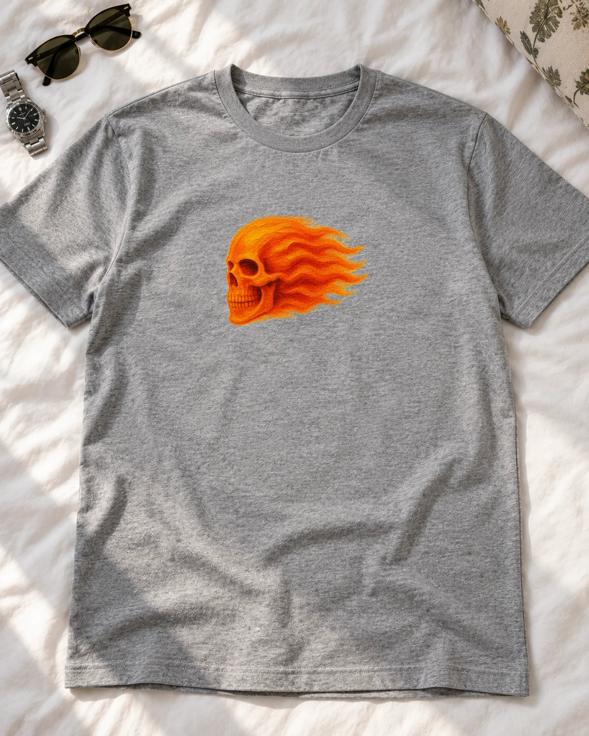 Skull Flame iron-on patch on clothes