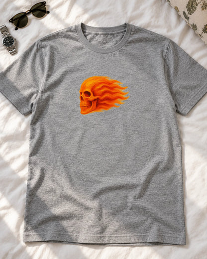 Skull Flame iron-on patch on clothes