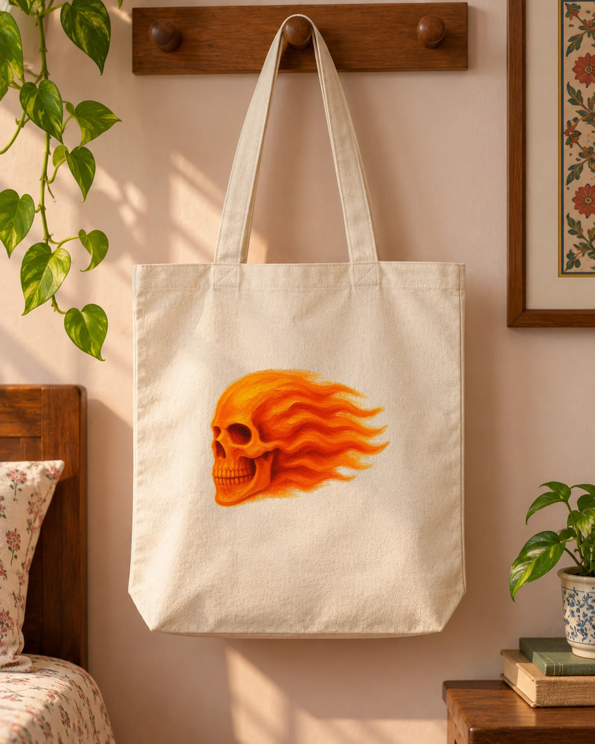 Skull Flame iron-on patch on clothes