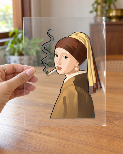 Smokin’ Girl With a Pearl hard surface patch on clear film