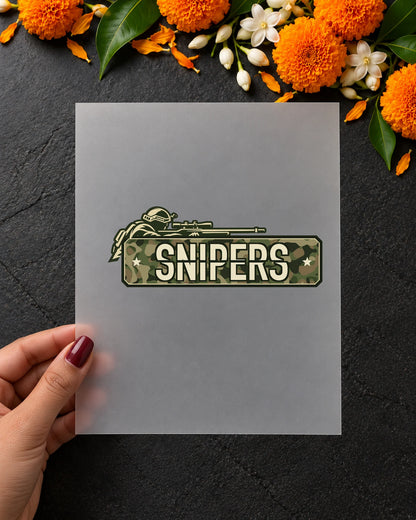 Sniper Squad iron-on patch in hand