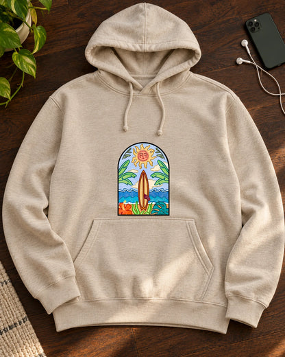 Sol & Surf iron-on patch on clothes