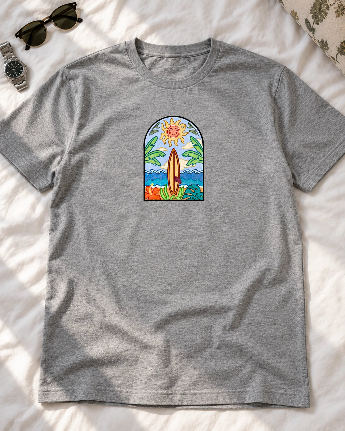Sol & Surf iron-on patch on clothes