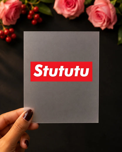 Stututu iron-on patch on clothes