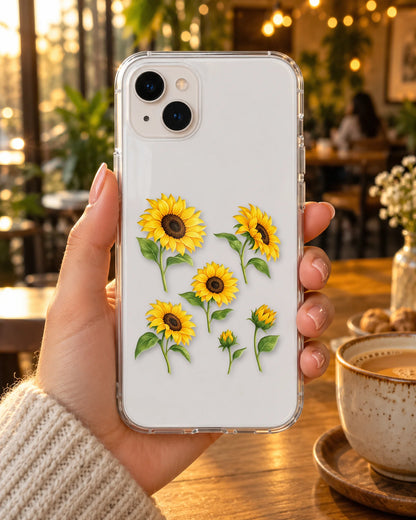 Sunflower Field on a phone at a cafe