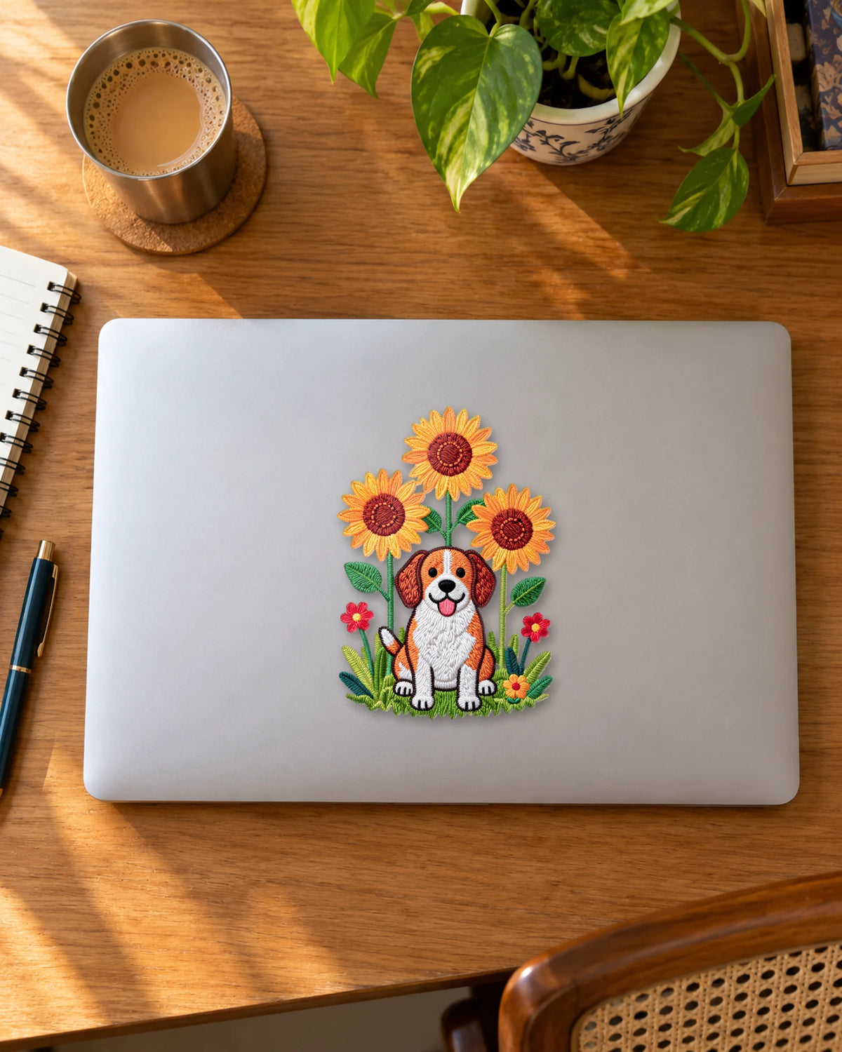 Sunflower Pup sticker mockup