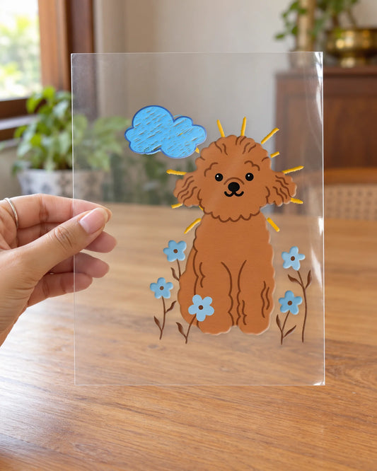 Sunny Pup hard surface patch on clear film