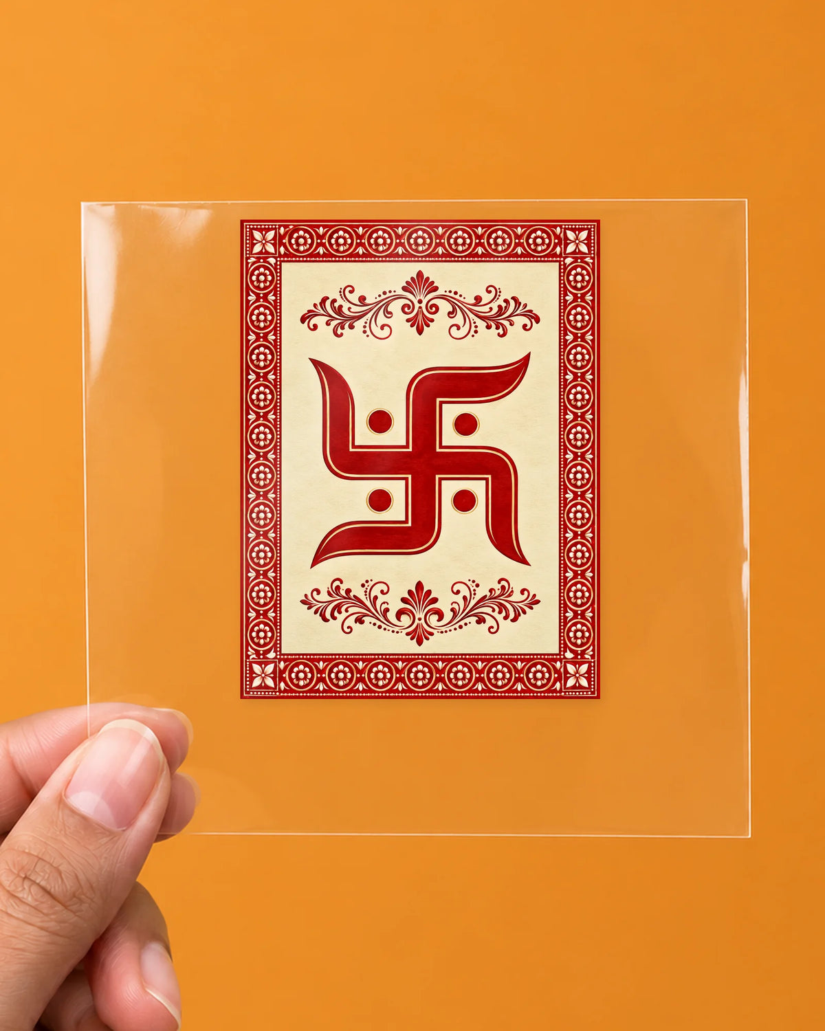 Swastik Folk Card hard surface patch on clear film