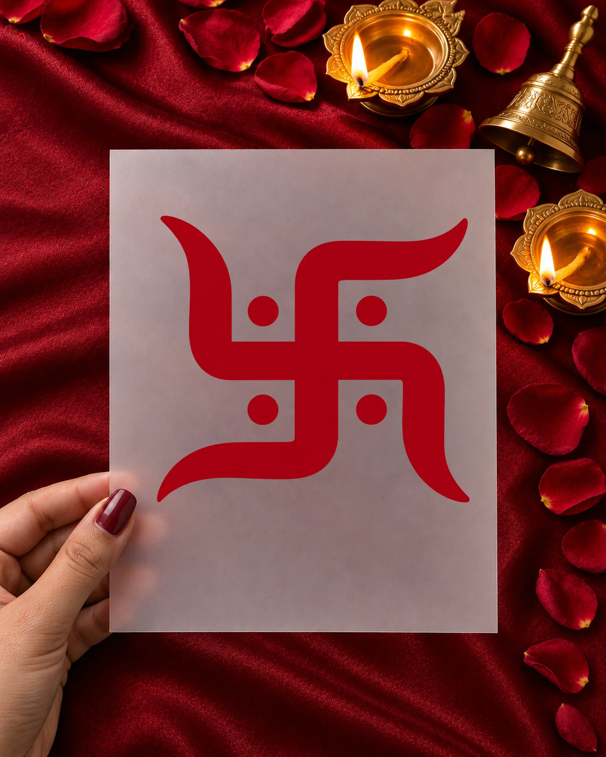 Shubh Swastik iron-on patch in hand