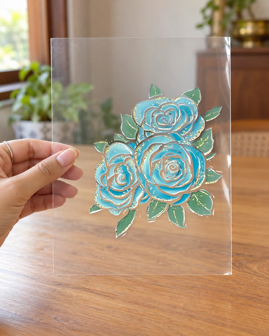 Teal Bloom Dream hard surface patch on clear film