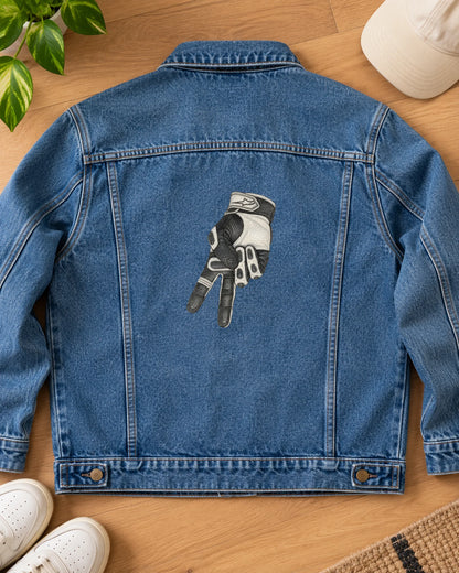 The Apex Grip iron-on patch on clothes
