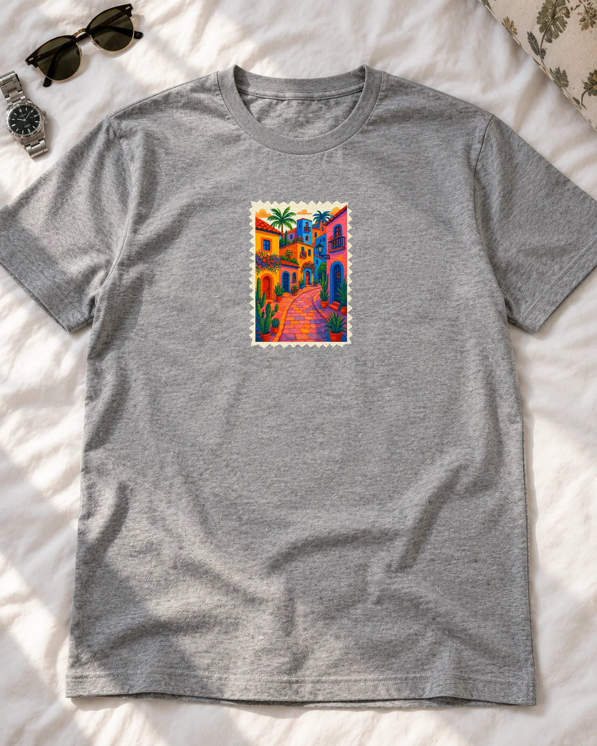 The Global Stamp iron-on patch on clothes