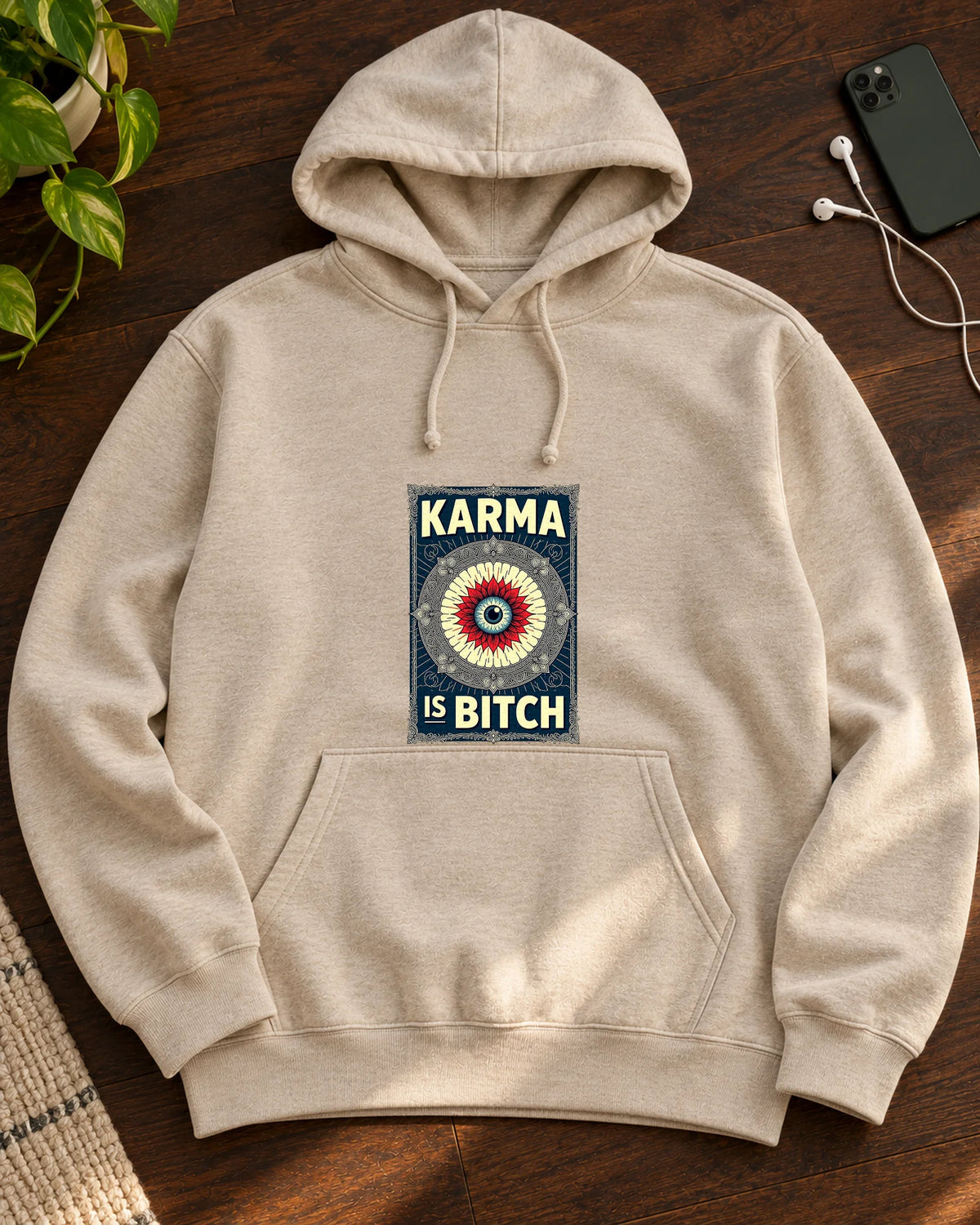 The Karma Ledger iron-on patch on clothes