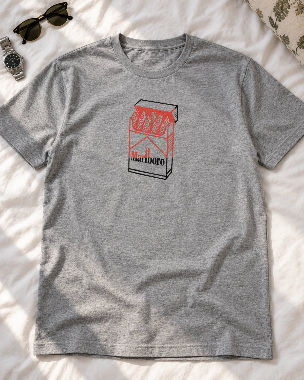 The Marlboro Mullet iron-on patch on clothes