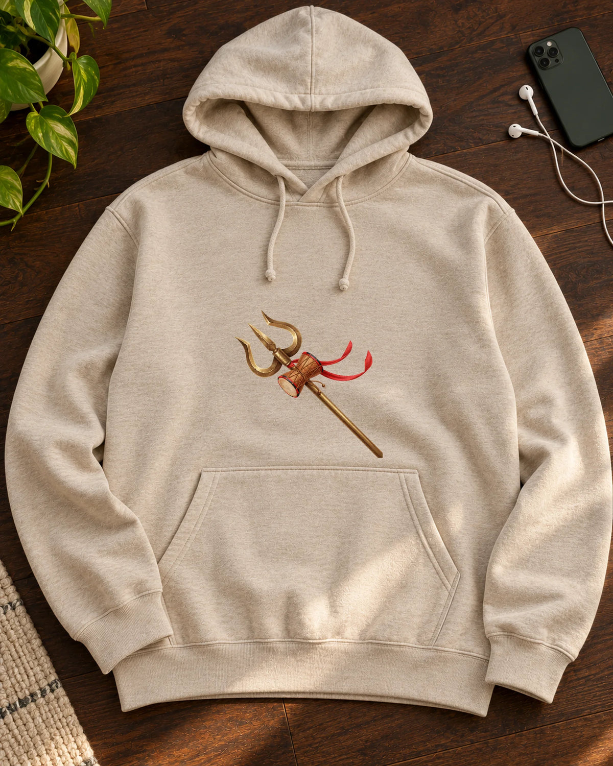 The Sacred Trishul iron-on patch on clothes