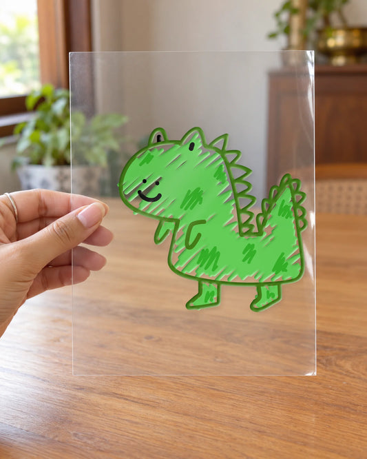 The Scribble-Saurus hard surface patch on clear film