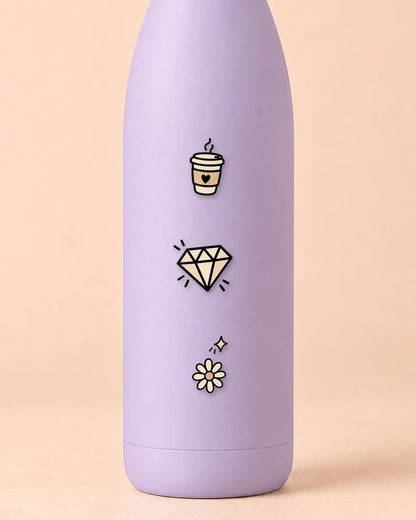Tiny Doodles mini patches on a water bottle