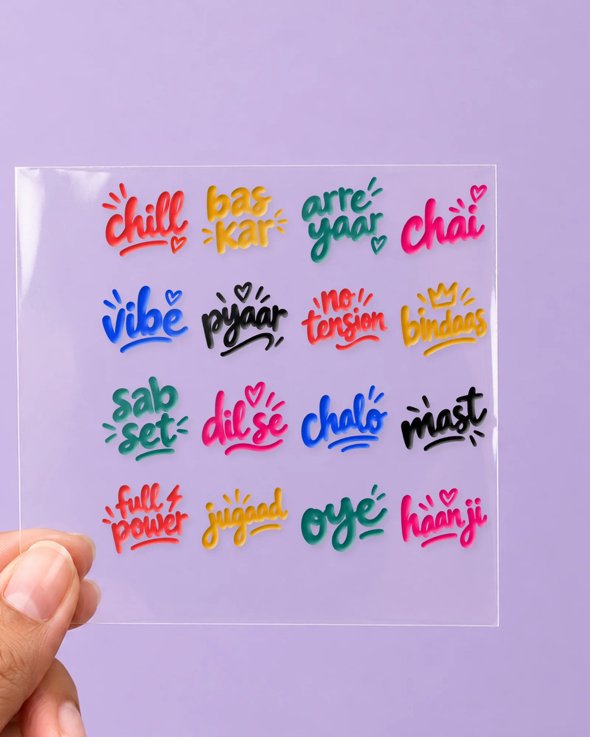 Tiny Words mini hard surface patch sheet on clear film