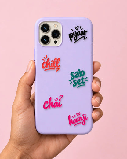 Tiny Words mini patches on a phone case