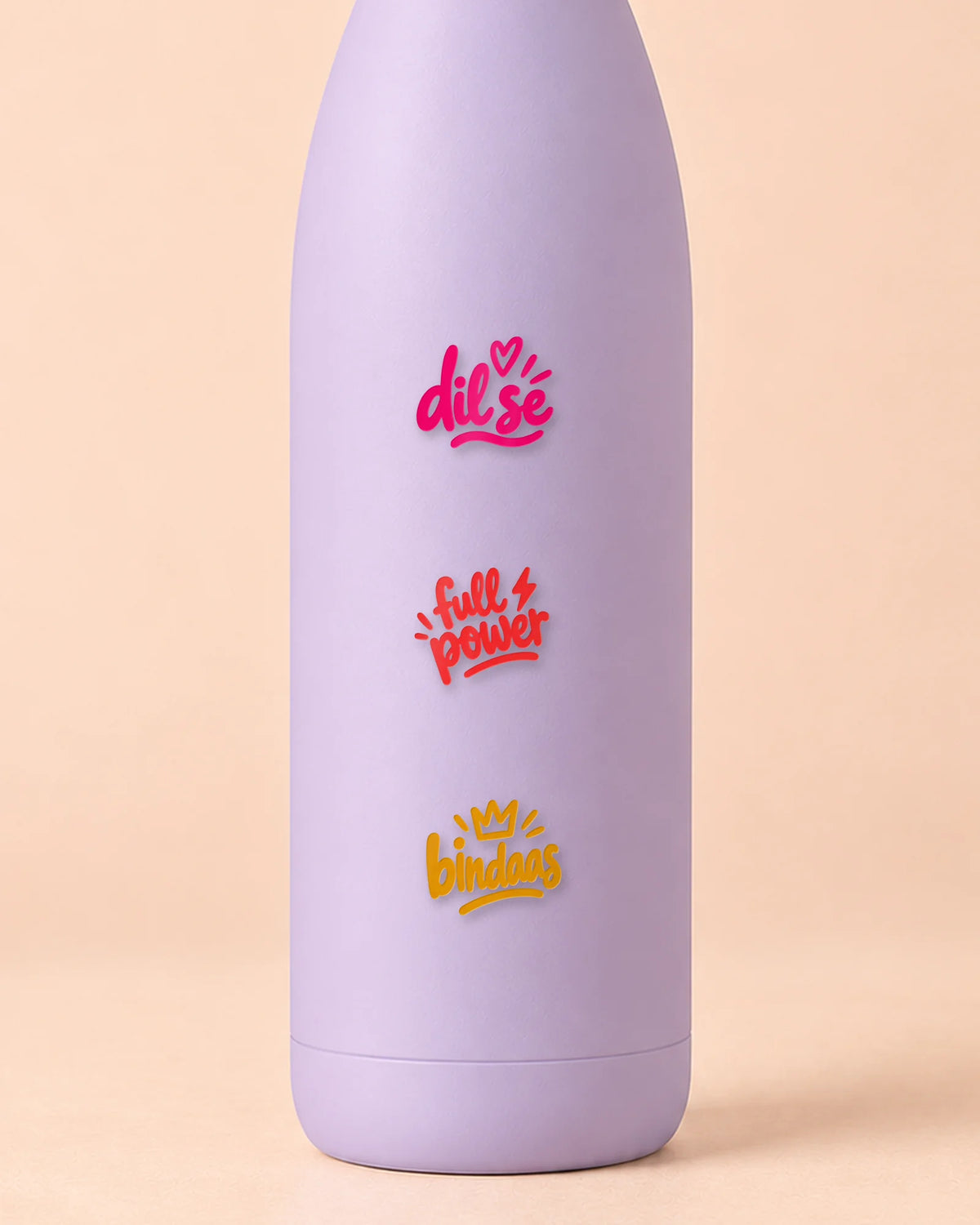 Tiny Words mini patches on a water bottle