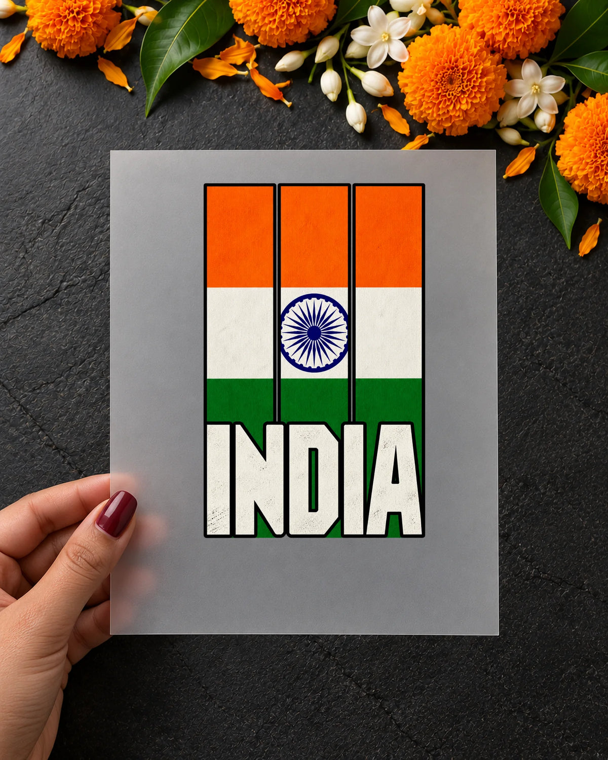 Tiranga India iron-on patch in hand