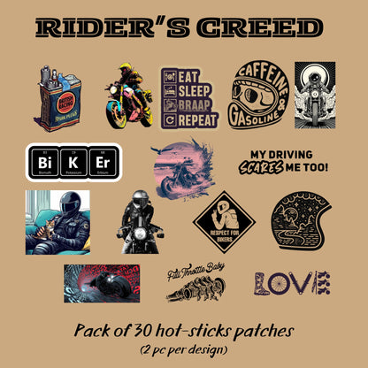 🆕 Rider's Creed | Pack of 30 Hot-Sticks | Iron on patches