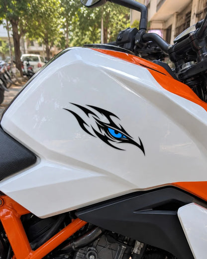 Tribal Eye bike patch in black ink on a bike