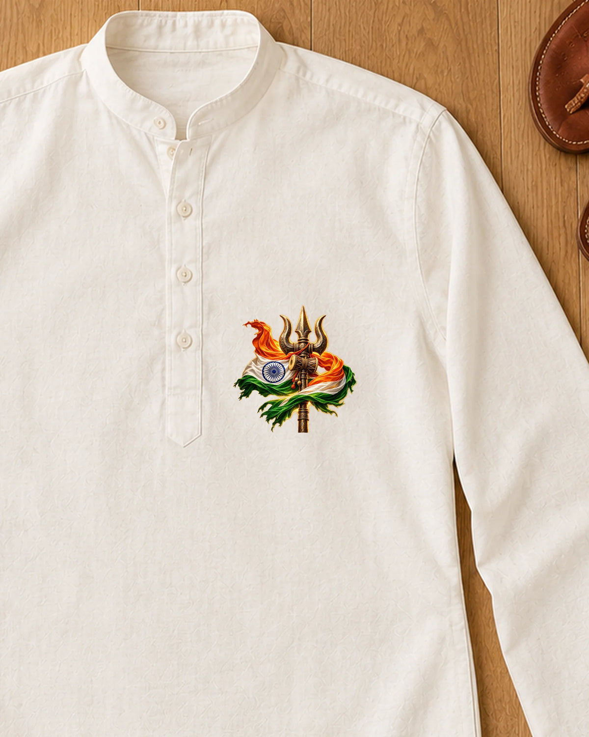 Trishul Tiranga iron-on patch on clothes