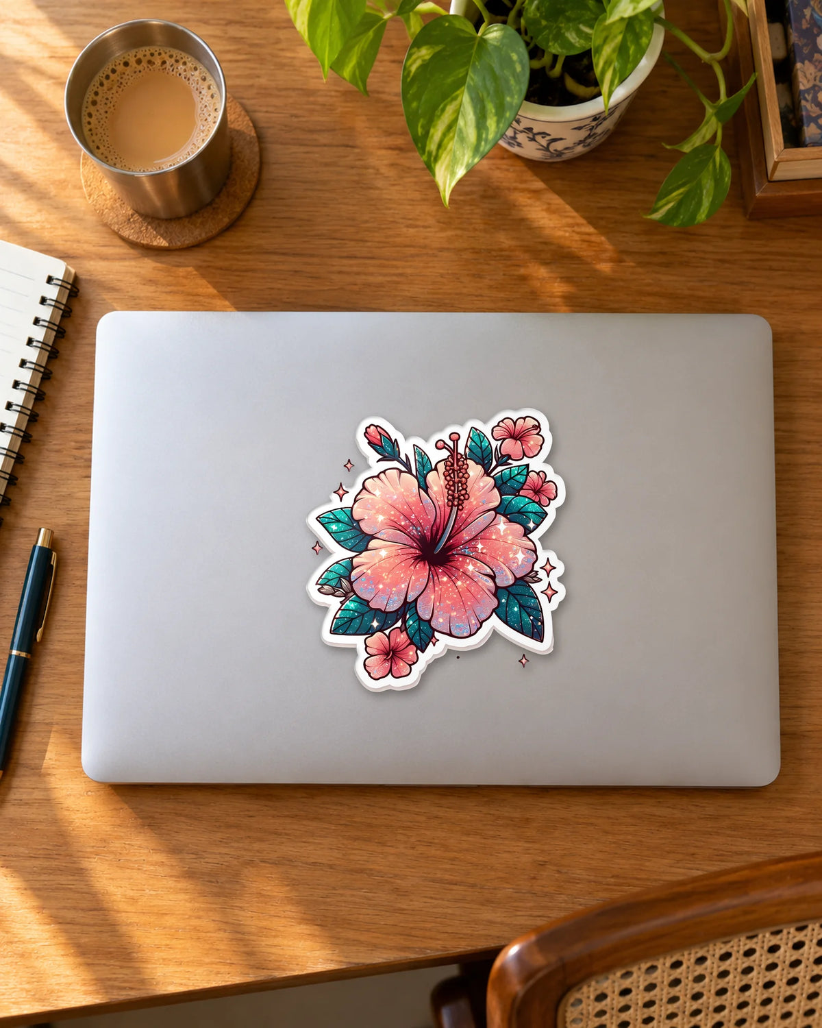 Tropical Hibiscus Glow sticker mockup