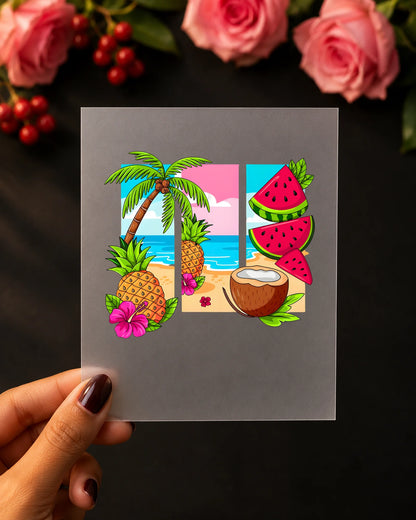 Tropical Triptych iron-on patch on clothes