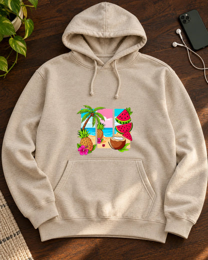 Tropical Triptych iron-on patch on clothes
