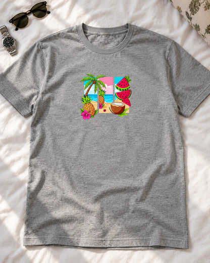 Tropical Triptych iron-on patch on clothes