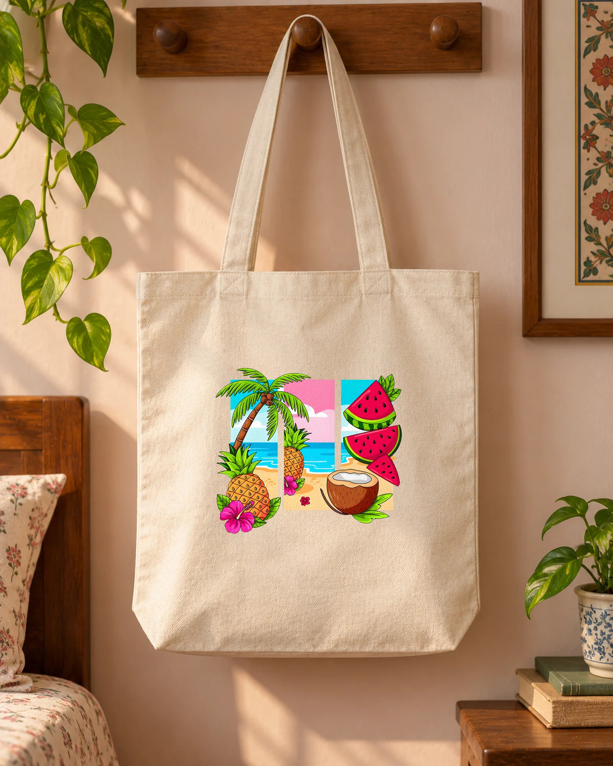 Tropical Triptych iron-on patch on clothes