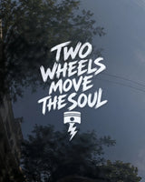 Two Wheels Move the Soul bike patch in white ink on a bike