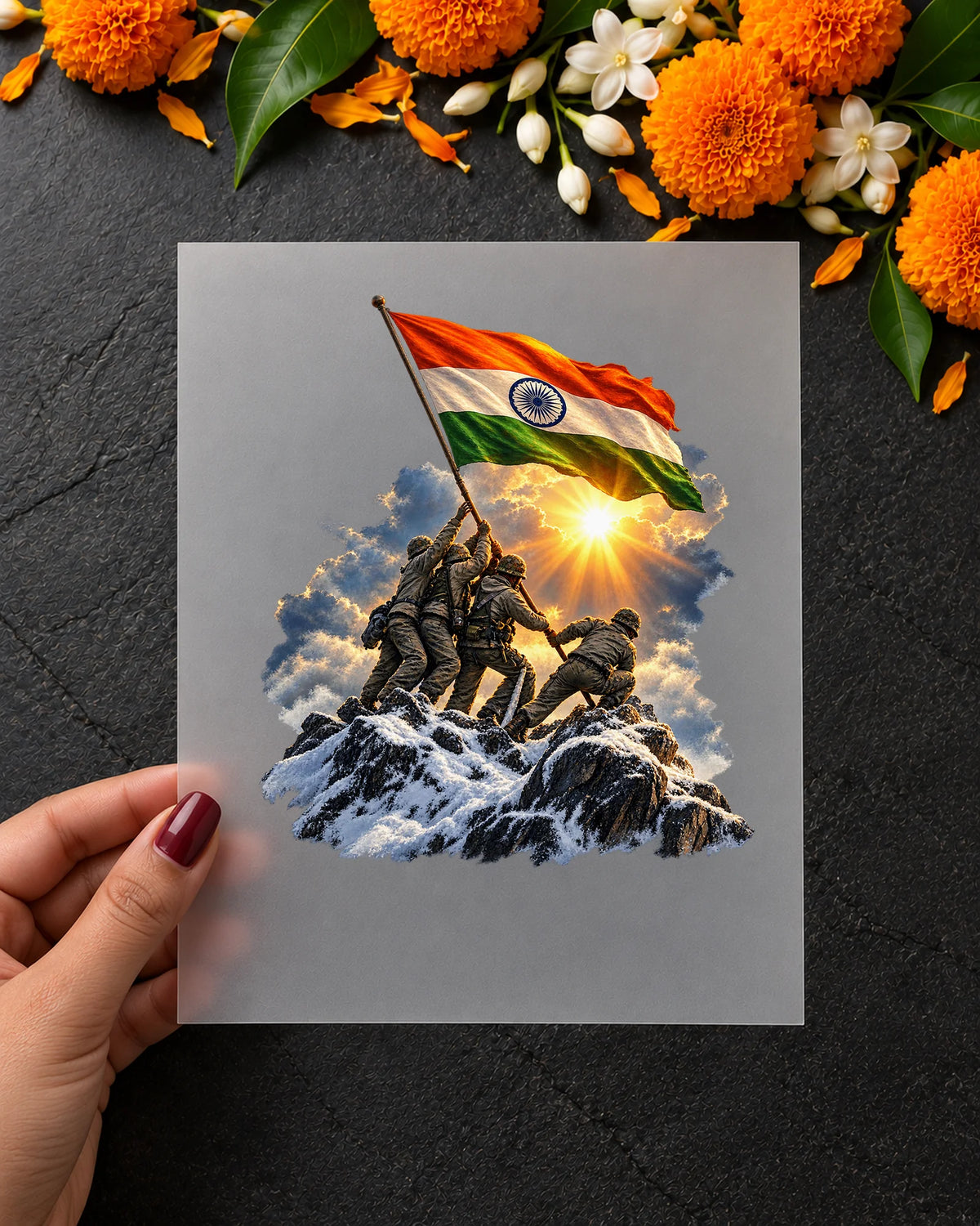 Vijay Shikhar iron-on patch in hand
