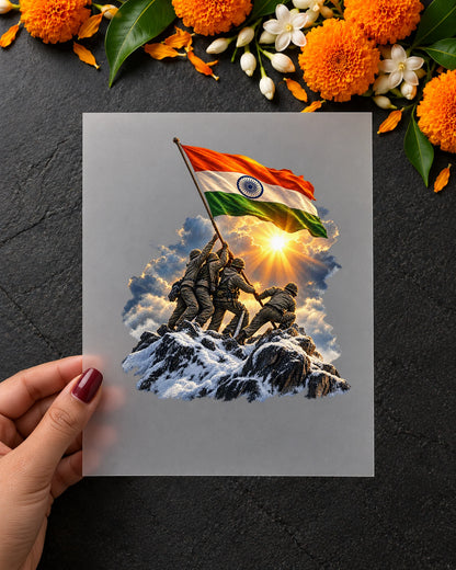 Vijay Shikhar iron-on patch in hand
