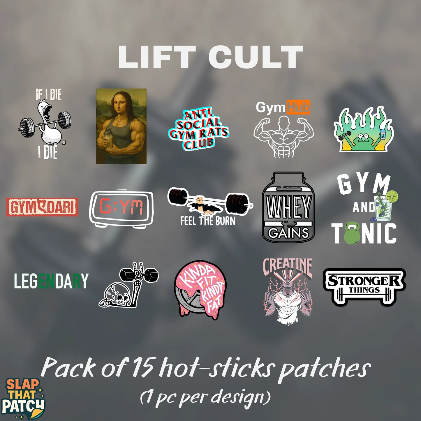 Lift Cult | Pack of 15 Hot-Sticks | Iron on patches