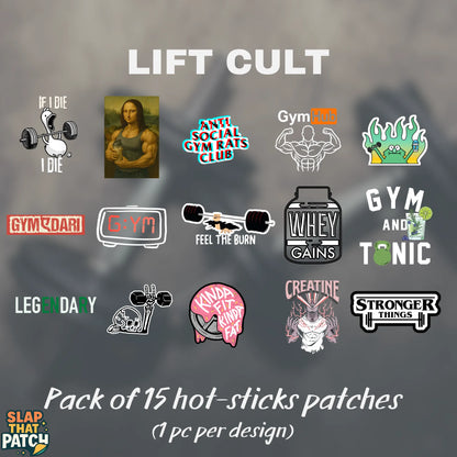 Lift Cult | Pack of 15 Hot-Sticks | Iron on patches
